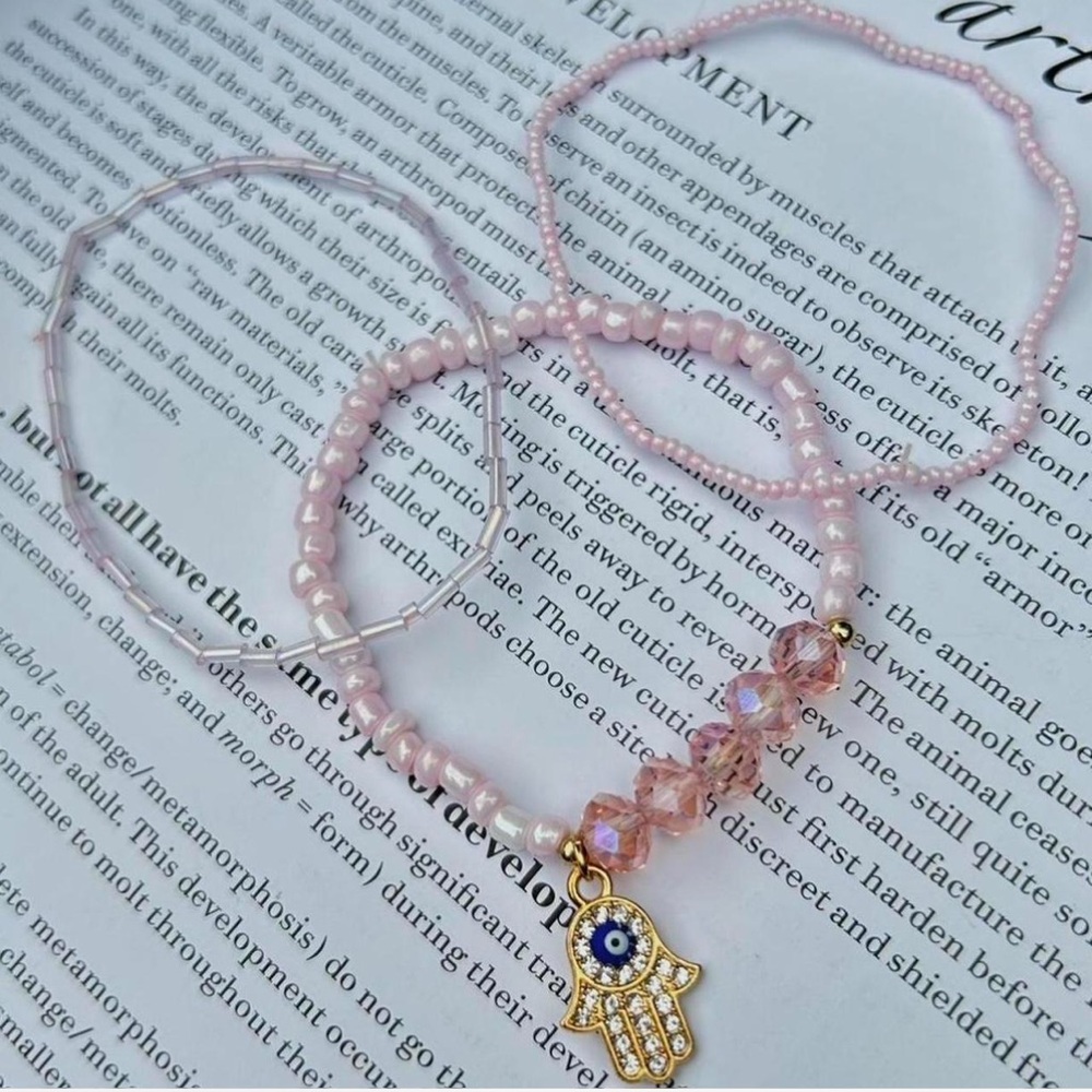 3pcs Bohemian Style Evil Eye & Hamsa Hand Charm Bracelets